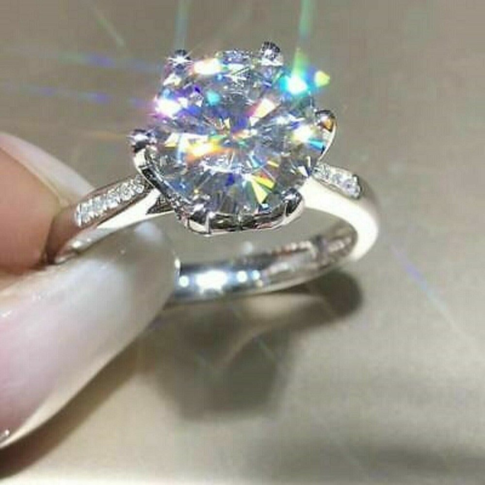 Antique Lab Created Diamond Solitaire Engagement Wedding 925 Silver Ring For Her