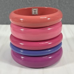 5 Lot Vintage Chunky Spacer Bangle Bracelet Pink Purple Stacking Acrylic Enamel