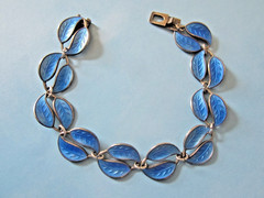 Vintage David Andersen Blue Enamel Leaf Link Bracelet Sterling Silver Norway
