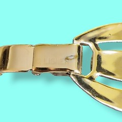 7in Signed Lisner Vintage Retro Oval Panel Link Bracelet Gold Tone