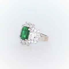 Vintage Womens Designer Ring 925 Sterling Silver Simulated Emerald & CZs Size 8