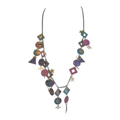 Vintage 90s Painted Teal & Purple Metal Long Celestial Love Charm Necklace
