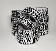 Zebra Print Rhinestone Wrap Bracelets Snap Leather Crystal Cuff Bracelet 12 pcs