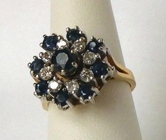 Vintage 14k Gold 2.25 Ctw Sapphire Diamond Cocktail Cluster Flower Ring Sz 7.25