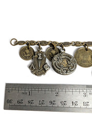 1950s Vintage Heraldic Chunky Charm Bracelet with Pakistan and India Coins 7″