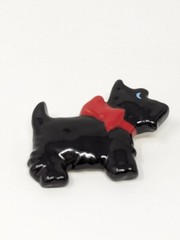 Vintage Scottie Dog Brooch Black Enamel Red Bow Flying Colors Figural Pin