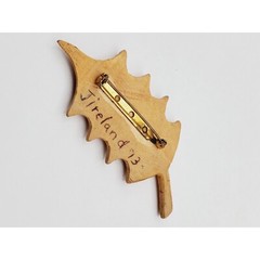 wood leaf brooch pin 3 1/8″