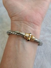 Massive Clamper Bracelet Silver Gold Tone Faux Onyx Bracelet Southwestern Style