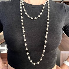 Vintage Sterling Silver 925 Long Bead Chain Necklace 145cm 83g Italy Estate