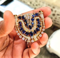 4Ct Oval Cut Lab Created Blue Sapphire Brooch Pin 14K Yellow Gold Plated Silver