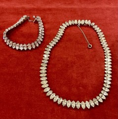 VTG MARQUISE CUT PRONG SET TENNIS 15” NECKLACE & MATCHING TENNIS BRACELET 7”