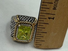 ESTATE GOLD SILVER PLATED MIX METAL CABLE LIME GREEN CRYSTAL UNISEX RING SIZE 5