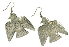 Vintage Silver Tone Southwest Style Stamped Thunderbird Drop Earrings