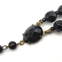 Black Glass Bead Necklace Double Strand West Germany Vintage 1950 1960s 16 Inch