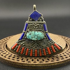 “Axe” Head Shape Masterpiece Old Ethnic Unique Tibetan Multi Colour Pendant