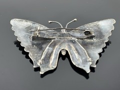 BIG Vtg Sterling Silver Butterfly Brooch Mexico Turquoise Stones 3.25″ Insect