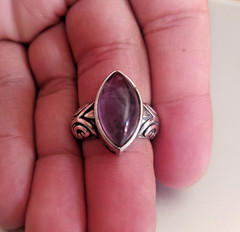 Ancient Vintage Victorian Sterling Silver Ring Natural Amethyst Stone Size 8