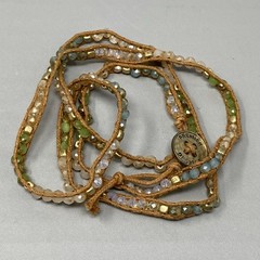 Premier Designs Wrap Brown Cord Bracelet Multicolor Glass Tension Beads Boho