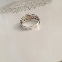 Vintage Silver Jewelry Ring Crocheted Pattern 925 Soviet Star Marked
