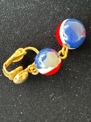 Vtg 60s 70s Patriotic Enamel Pinwheel Brooch Red White Blue & Clip On Earrings