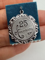 Vintage New Sterling Silver 25th Anniversary Pendant Charm Wedding Marriage