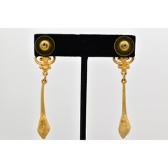 Vintage Pearl Crystal Dangle Earrings Drop Brushed Gold Matte NOS 1980s BinBK