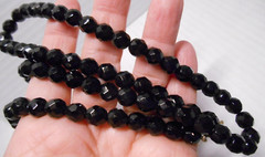 Antique Black Faceted Glass Beads Strung on Fine Gold Chain Necklace 24″