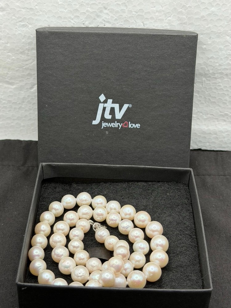 JTV Semi Baroque Graduated Pearl Necklace Sterling Silver 925