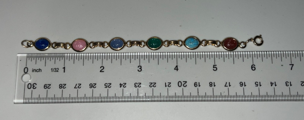 Vintage Gold-tone Equptian Revival Cabochon Scarab Link Bracelet