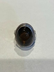 Vintage 18K HGE White Gold Mood Ring Large Stone 8.0 grams Size 6.5