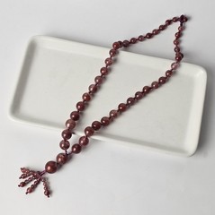 Vintage Natural Iron Included Chalcedony/ Plume Agate Bead Necklace Hand Knotted