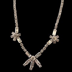 Vintage Baguette Rhinestone Statement Necklace Silver Tone Bridal Glam Hollywood