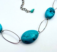 Silver Tone & Turquoise Stones Necklace & Earrings Set Vintage