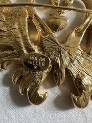 Vintage Nolan Miller Double Swan Brooch Pin Dangle Heart Pave Rhinestones signed