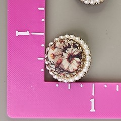 Vintage Sugared Flowers Clip On Earrings West Germany Round Faux Pearls 7/8″