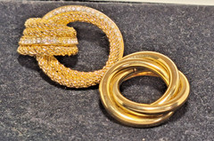1 Vtg Christian Dior 1970s Knot Brooch & 1 Gold-Tone Intertwined Circle Brooch