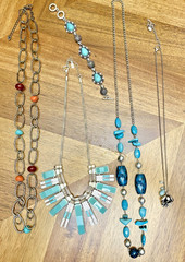 Vintage Turquoise Color Signed RMN JLo Fossil Necklace Bracelet Jewelry Lot