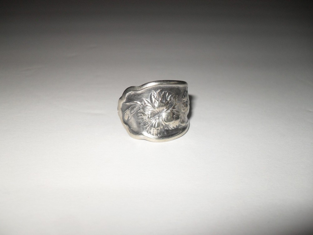 Vintage Spoon Ring Flower Poppy ? Pansy Size 9 1/4 Silver Plate