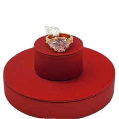 Vtg Sz 6 Ring Pink Clear Cubic Zirconia 18K GE Gold Electroplate Jewelry USA S#2