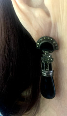 Vintage Signed 925 ND Sterling Black Onyx & Marcasite PE Dangle Earrings