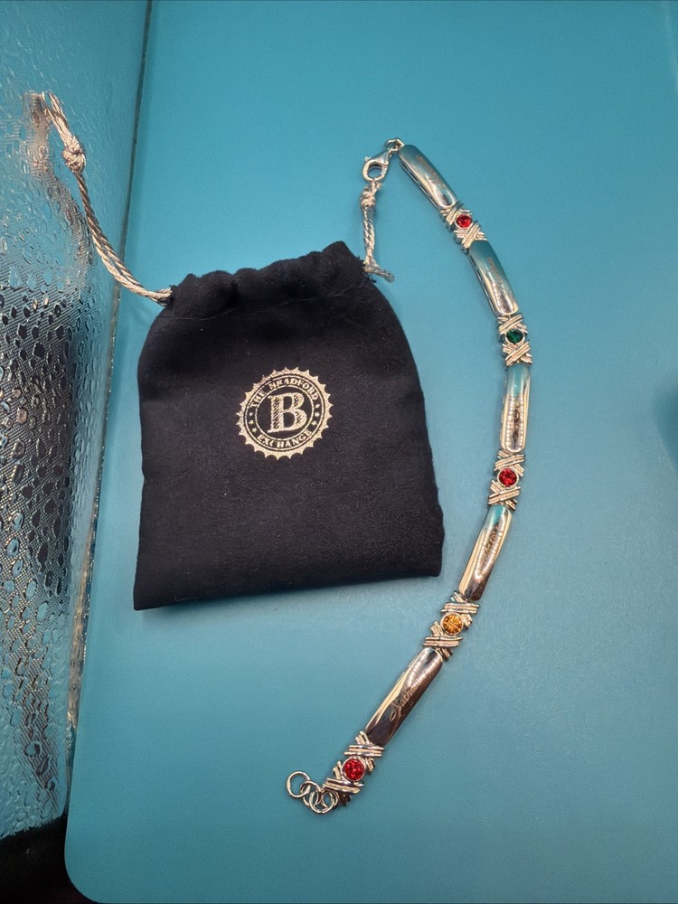 Vintage Sterling Silver 925 Multi-Gemstone Bar Link Bracelet 17.75g 7″ Engraved
