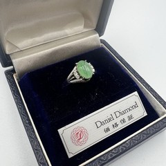 Vintage Pt850 Solid Platinum Green Jadeite Diamond Ring 5.5g Size 6.25 Japan