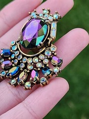 Vtg Hollycraft 1956 Peacock Blue Ab Clip Earrings Iridescent Glass Articulated