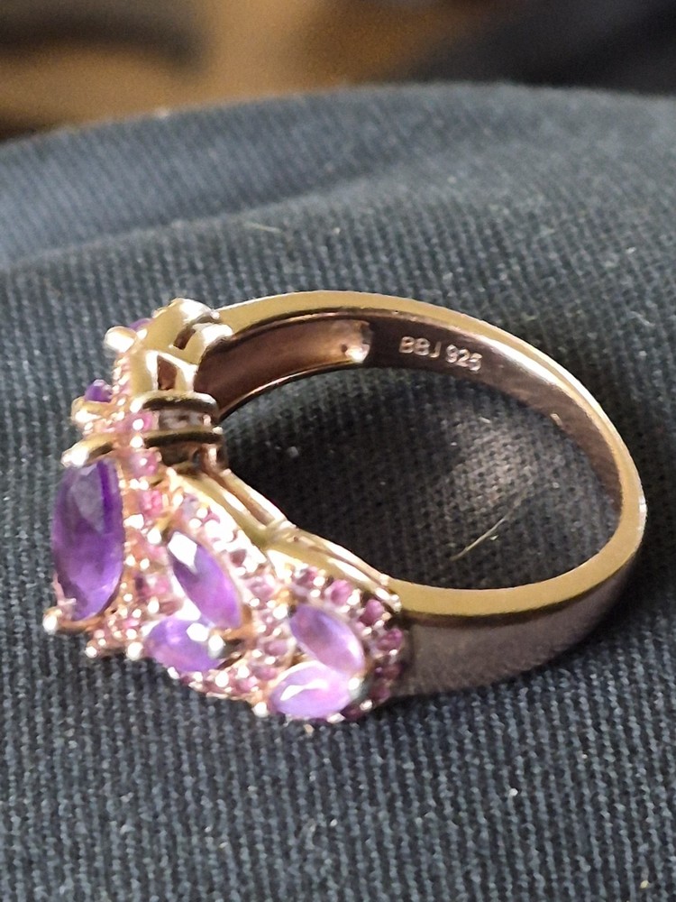 BBJ 925 Silver gold plated purple amethyst stones woman’s size 8