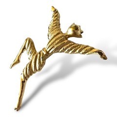 Gold Tone Dancer Brooch Mid Century Russian Ballet Ballerina Pin Vintage MCM