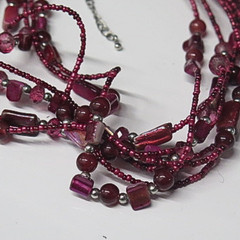 Vintage Burgundy Multi Strand Beaded Statement Necklace Boho Estate Jewelry
