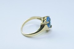 14K Gold Genuine London Blue Topaz & Diamond Accent “AJ 14K” Ring Sz 8 – 4.40 g