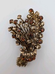 Vintage Warm Topaz Rhinestone Wheat Bundle Brooch Harvest/ Fall/Autumn well made
