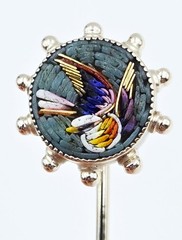 Micromosaic Stick Pin Bird Antique Silver Italy