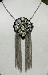 Vintage Artisan Pale Yellow Crystal Rhinestone Pendant Necklace Chain Fringe